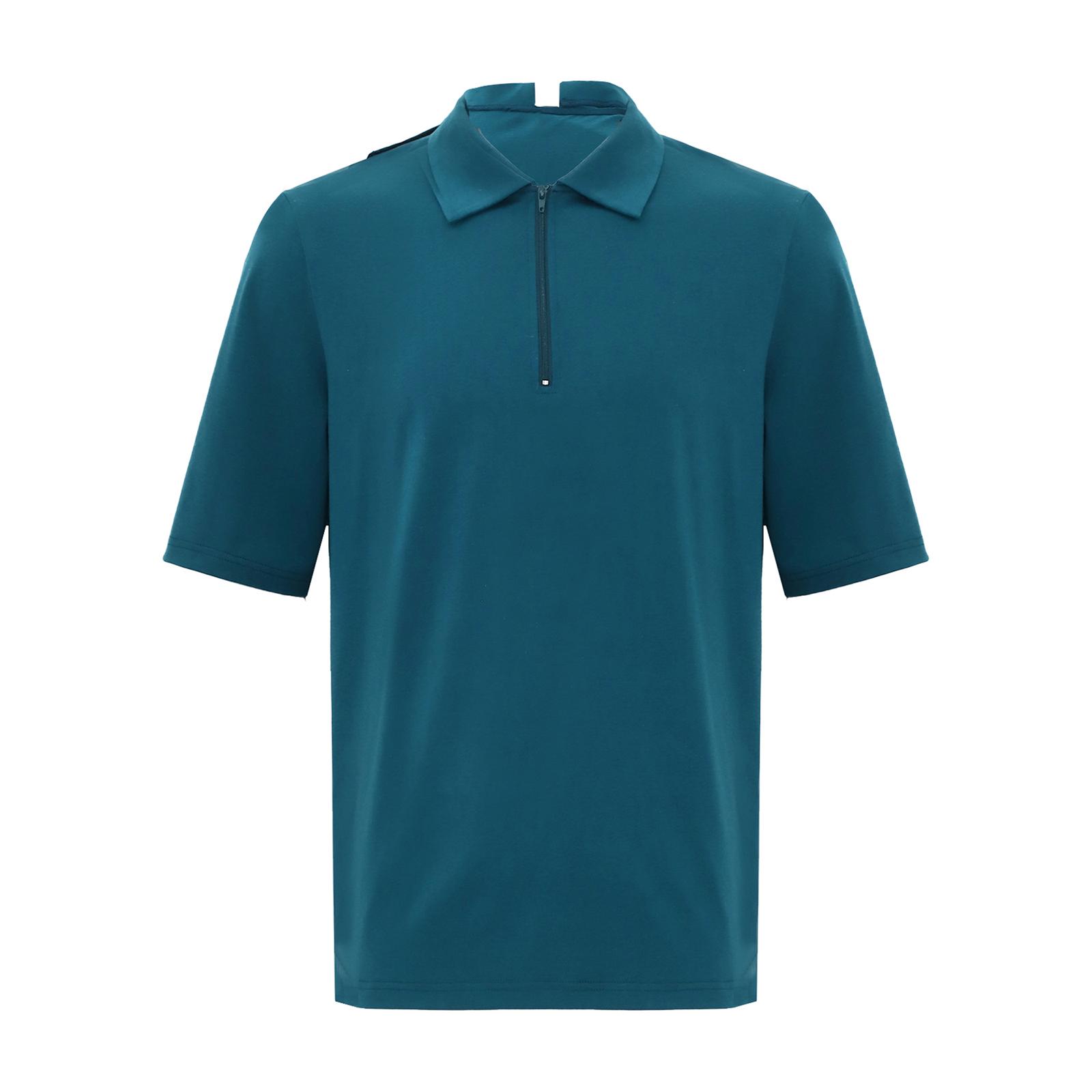 Ranrann Heren Alzheimer Zorg T-shirt Open Rug Overlap Korte Mouw Kraag Ritssluiting Nek Adaptieve Top M donkerblauwe kleur