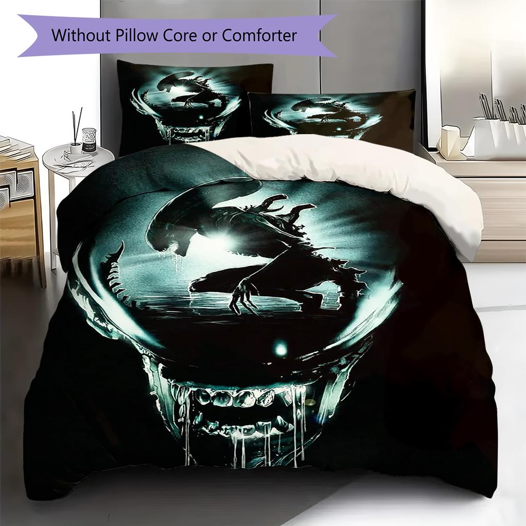 Alien Pattern Bedding,Quilt Set Quilt Cover Pillowcase Home Birthday Gift (1 * Duvet Cover + 2 * Pillowcase, Without Core)
