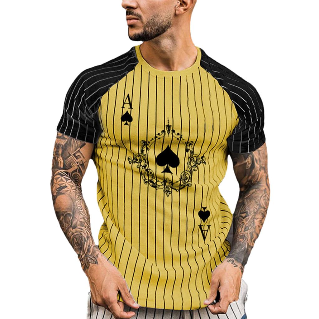 Summer new 3D printing spade A stripe collision men's short-sleeved casual round neck T-shirt