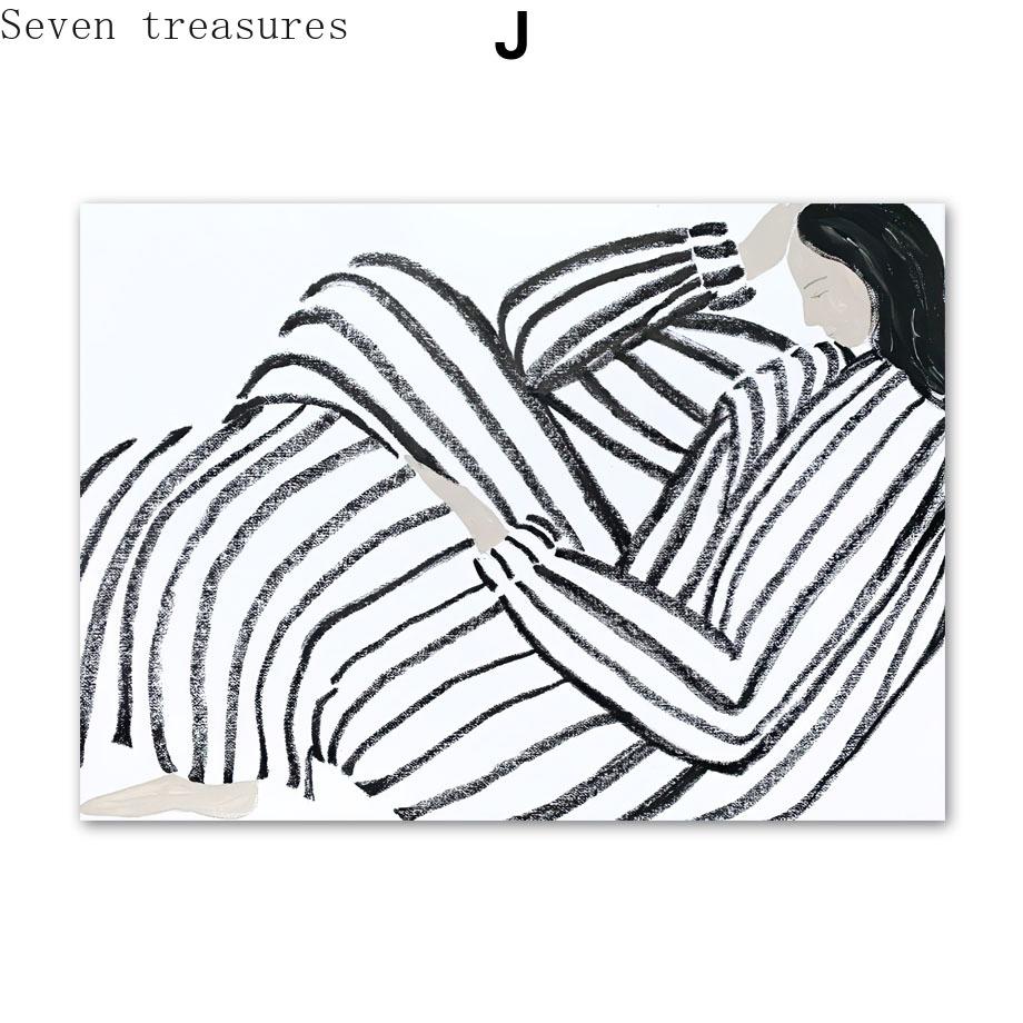 Abstract Line Geometry Curve Girl Wall Art Print Canvas, Modern Nordic Poster, Gallery Wall Picture for Living Room Decoration