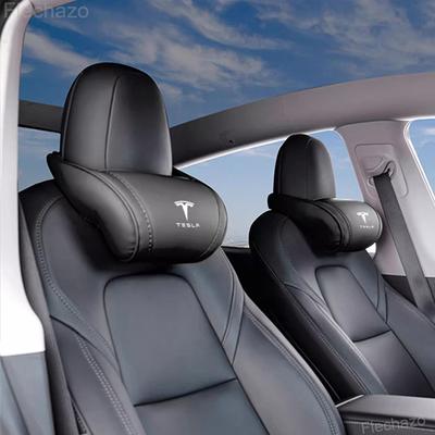 1Pcs New Leather Car Logo Headrest Seat Neck Protection Pillow for Tesla Model 3 S X Model Y Cybertruck Roadster SpaceX