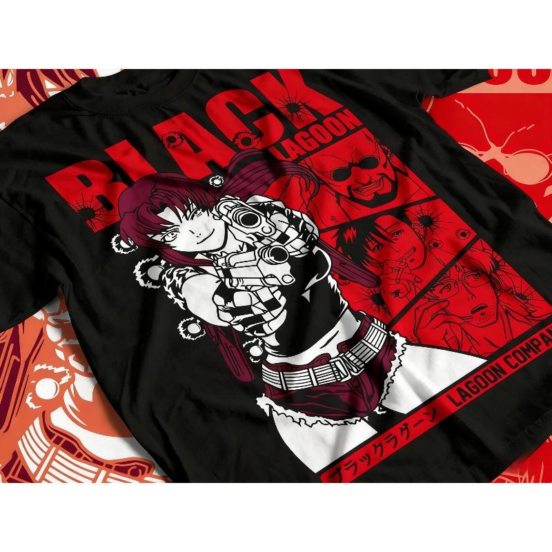 Summer Hot Selling Mens Black Lagoon Anime Tshirt Carnival Pattern Tshirt Waifu Manga Mens Short Sleeve Tshirt 4XL