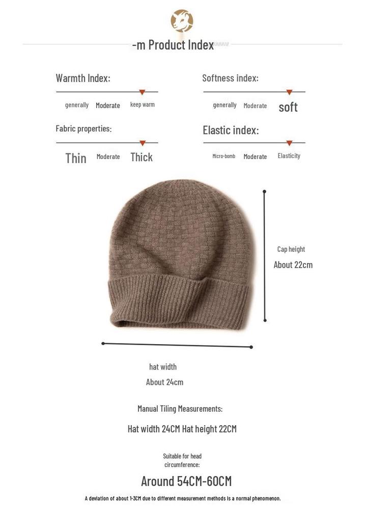 Unisex 100% Pure Cashmere Knitted Hat for Autumn and Winter - Classic, Versatile, and Warm