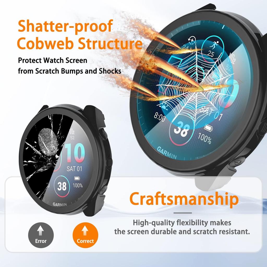 Custodia Protettiva Completa per Smartwatch Garmin Forerunner 965 Guscio 2in1 + Pellicola in Vetro Temperato per Cover Garmin Forerunner 965