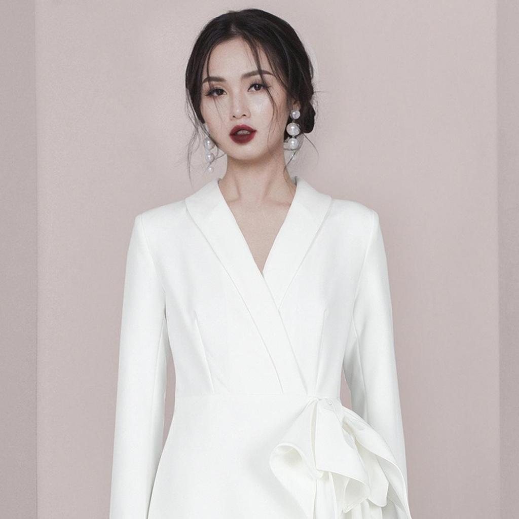Élégante Robe de Banquet Blanche de Couture Française Automne/Hiver pour Femmes