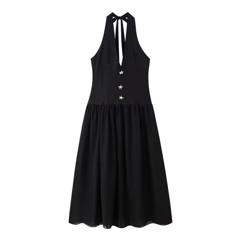 Summer Women clothes Holiday Style Loose Big Hemline Starfish Decoration V-neck Sleeveless High Waist Long Patchwork Dress