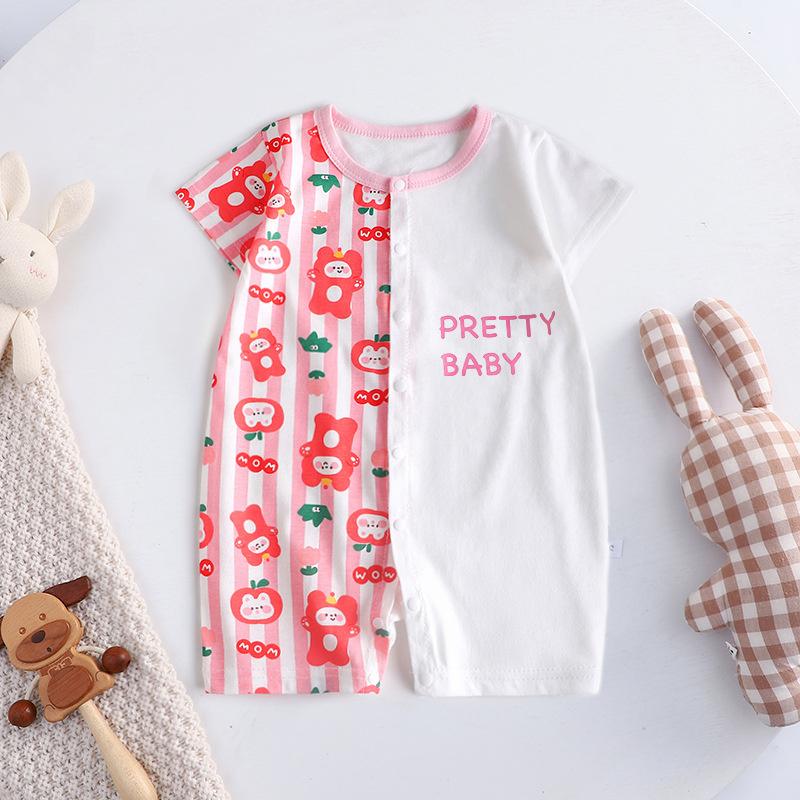 2026 Summer Kids O-Neck Short Sleeve Pajama-Rompers Baby Spring Short Crawling Clothes Cartoon Cotton Jumpsuit for Girl Boy