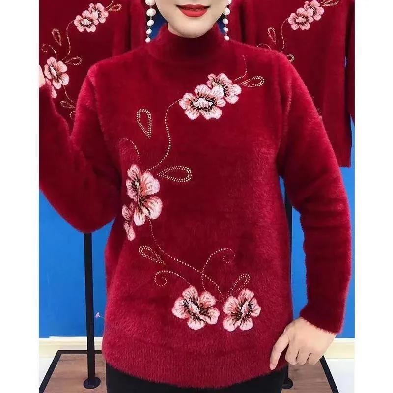 Women's Fall and Winter Models Padded and Thickened Half Turtleneck Sweater Middle-aged and Elderly Plus Size Loose Comfortable Sweater