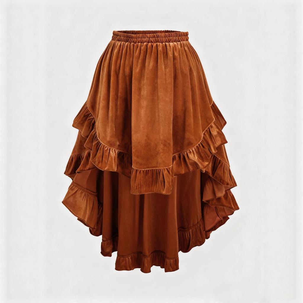 Jupe Rétro Volants Velours Doré Grande Taille Automne/Hiver 2025 - Style Européen & Américain pour Femmes