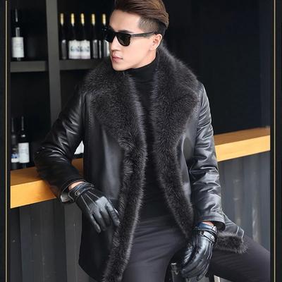 Kış Erkek Giyim Doğal Rakun Koyun Hakiki Deri Uzun Kollu Düğme Rahat Slim Fit Kürk Ceket Ofis İş Ceket