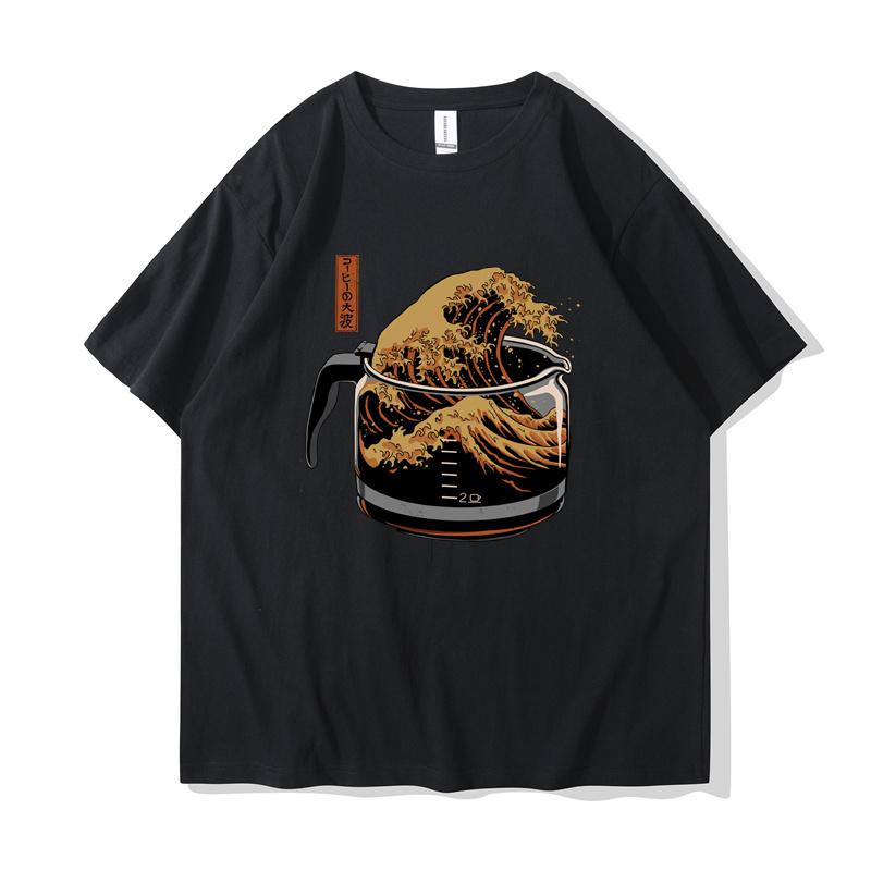 The Great Wave of Coffee T-shirts Women Summer Streetwear Japanese Tshirt Girl Graphic Y2k Harajuku Clothes