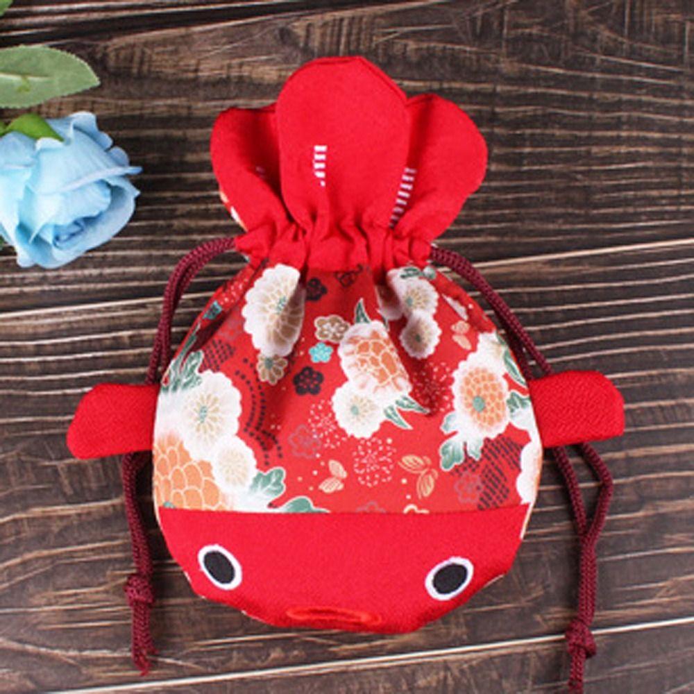 

Red Color Bag Canvas Flower Drawstring Bag New Year Festive Sugar Bag Party C