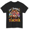 One Thankful Teacher Thanksgiving Turkey Cute Crayon Pencil T Shirt