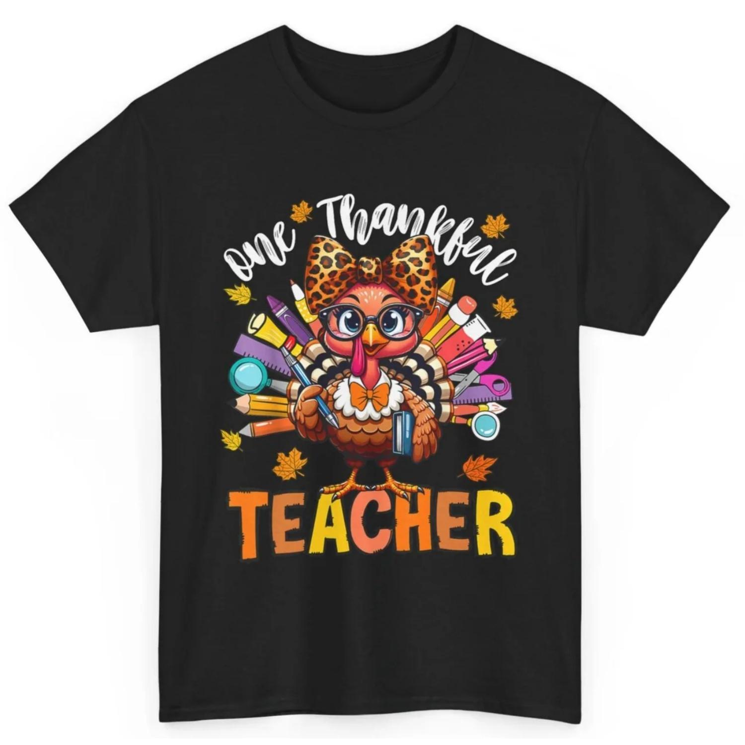 One Thankful Teacher Thanksgiving Turkey Cute Crayon Pencil T Shirt S чёрный