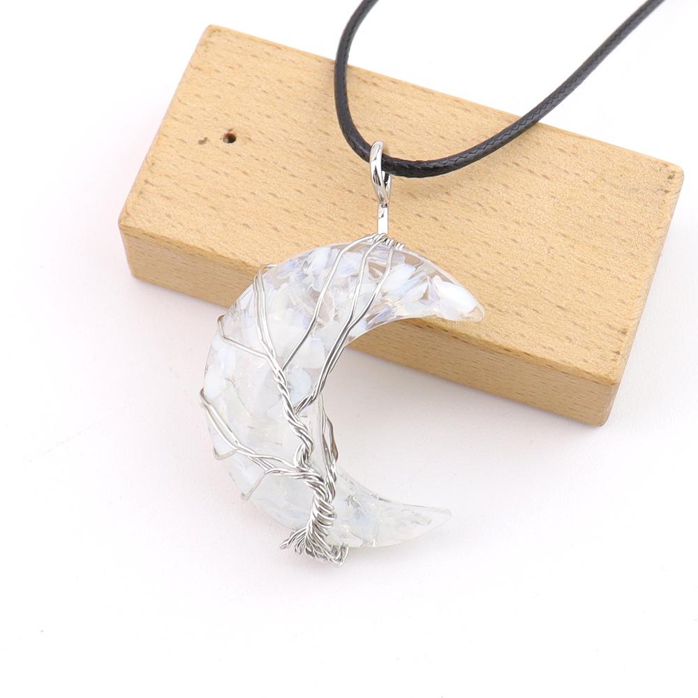 Chakela Natural Crystal Resin Tree of Life Crescent Moon Pendant Necklace N755