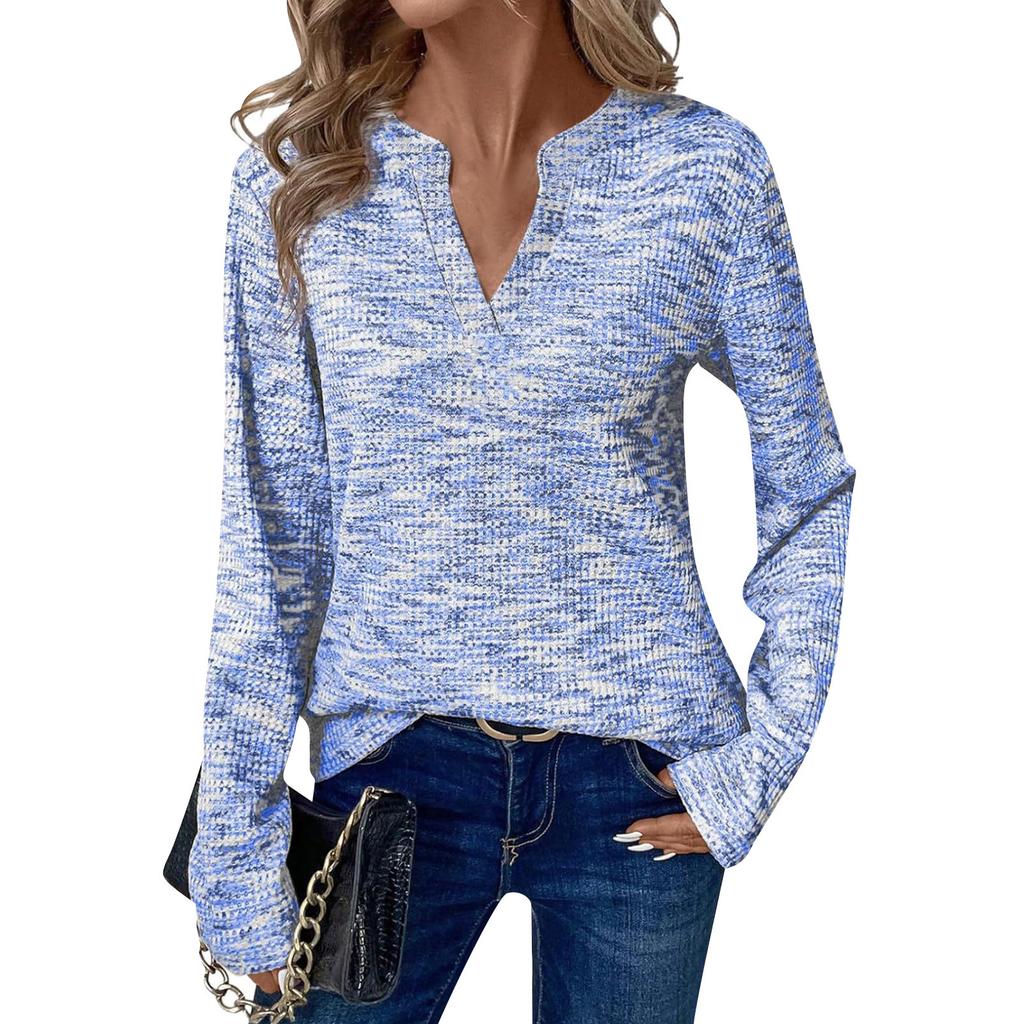 Women's Long Sleeve Shirts Knit Tops V Neck Casual Basic Tops Pullovers
