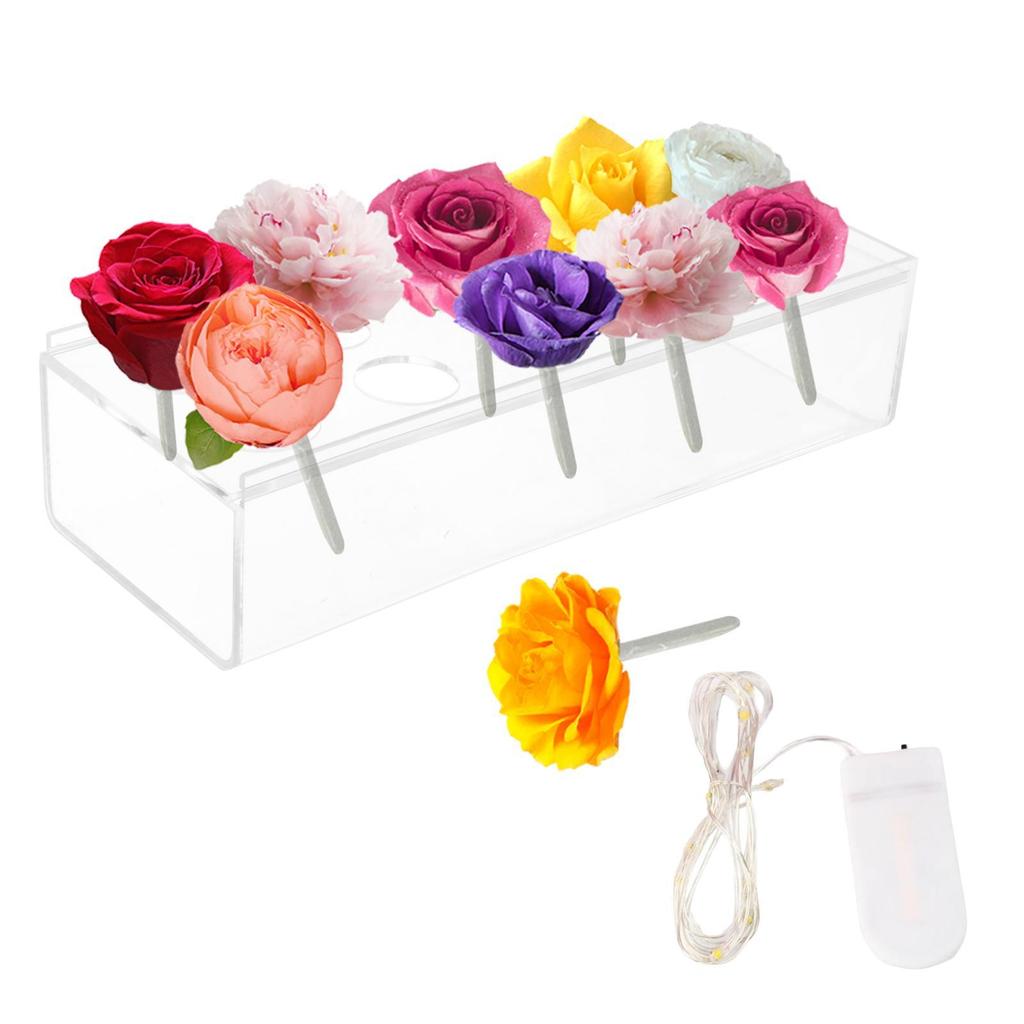 Acrylic Vase Flowers Boxes Water Holder Art Propagation Plant Container LED Lights String Bud