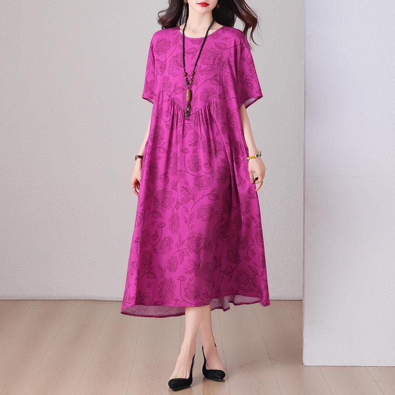 Şık Kadın Yazlık Elbise Büyük Beden Günlük Kısa Kollu Vintage Bol Uzun Elbise Yazlık Giyim