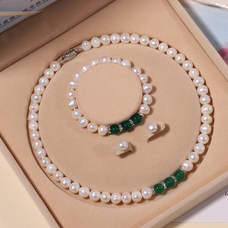 Zhuji Natural Freshwater Pearl Necklace Set: Green Water Drop Design - Perfect Mother's Day Gift