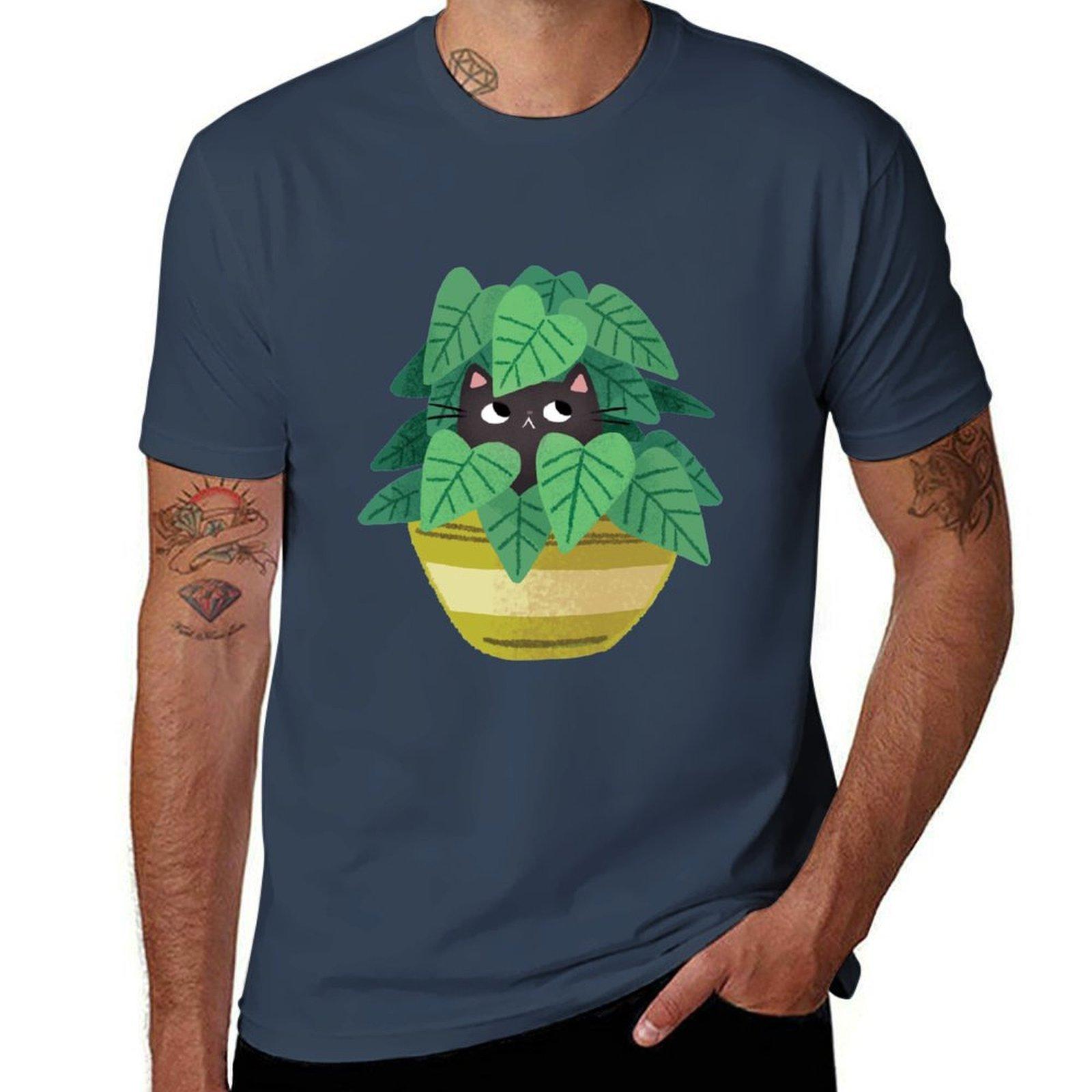 Black Cat In planter TShirt Minimal Art Print TShirt S