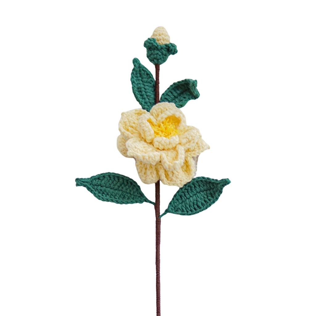 Camellia Hand-Woven Finished Eternal Flower Crochet Yarn Fake Flower Simulation Flower Knitted Ornaments Decorative