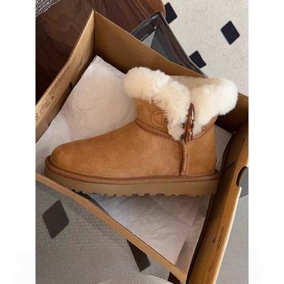 Snow Boots Women's Fur Integrated Horn Buckle Short Boots Non-slip Warm Piled Thickened Cotton Shoes