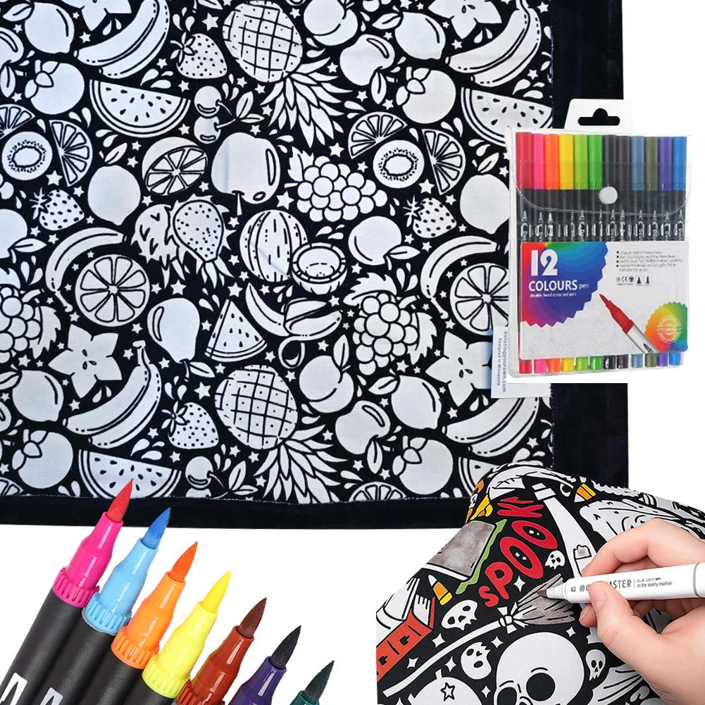 Дитяча ковдра для розмальовування своїми руками, що миється, з 12 кольоровими маркерами, Творча тканинна ковдра з квітами, пофарбованими на замовлення, для дорослих, для релаксації