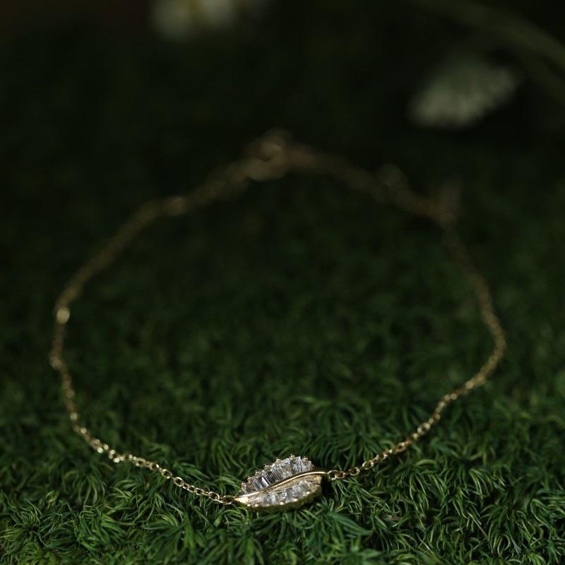 S925 Sterling Silver 14k Gold-Plated Cubic Zirconia Leaf Pendant Bracelet for Women Gold Plated