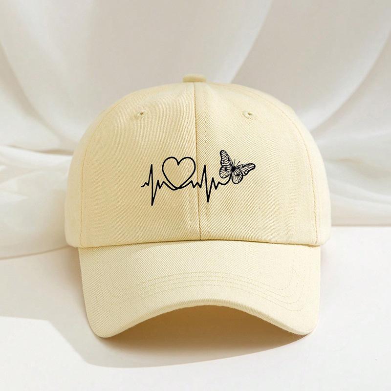 Printed Love Butterfly Baseball Cap, Seasonal Outdoor Duckbill Cap, Breathable and Adjustable Golf Sun Hat