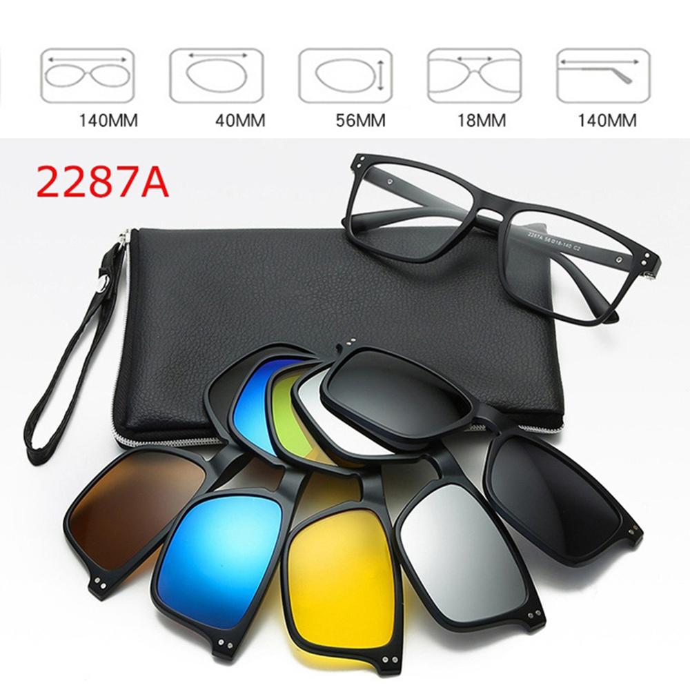 6 In 1 Polarized Sunglasses Men Women Magnetic Clip On Glasses TR90 Optical Prescription Eyeglass Frames Magnet Clips