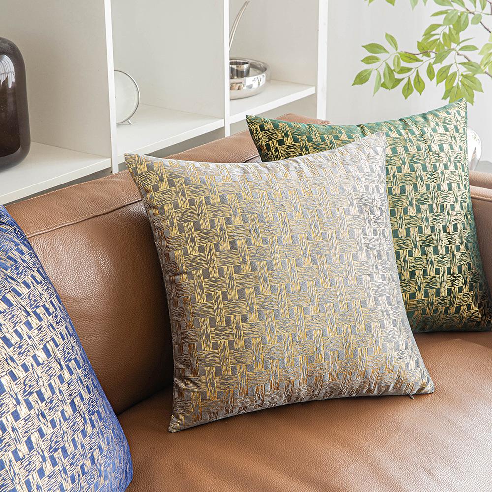 Modern Simple Velvet Pillowcase Gold-pinned Lattice Living Room Sofa Cushion Cover Autumn and Winter Style Bedside Pillow