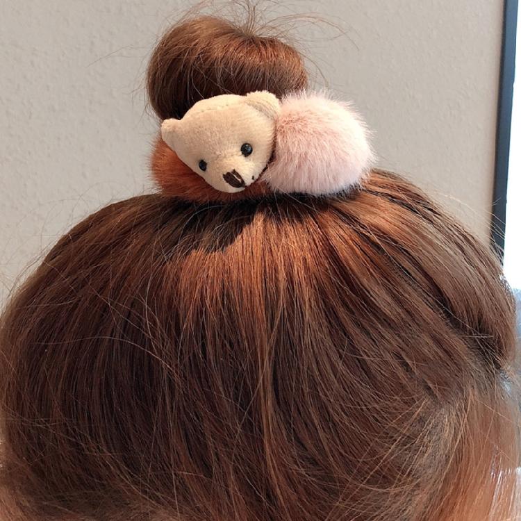 Cute Elastic Plush Bear Hair Ties Furry Ball Ponytail Holder Lovely Elastic Band