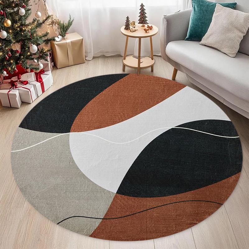 

Modern Abstract Round Rug Non-Slip Black Brown Floor Mat Washable Minimalist Artistic Carpet for Living Room Bedroom & Office 80X80CM
