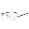 Frameless Fashion Reading Glasses Men'S Progressive Multi-Focus Far And Near Anti-Blue Reading Glasses