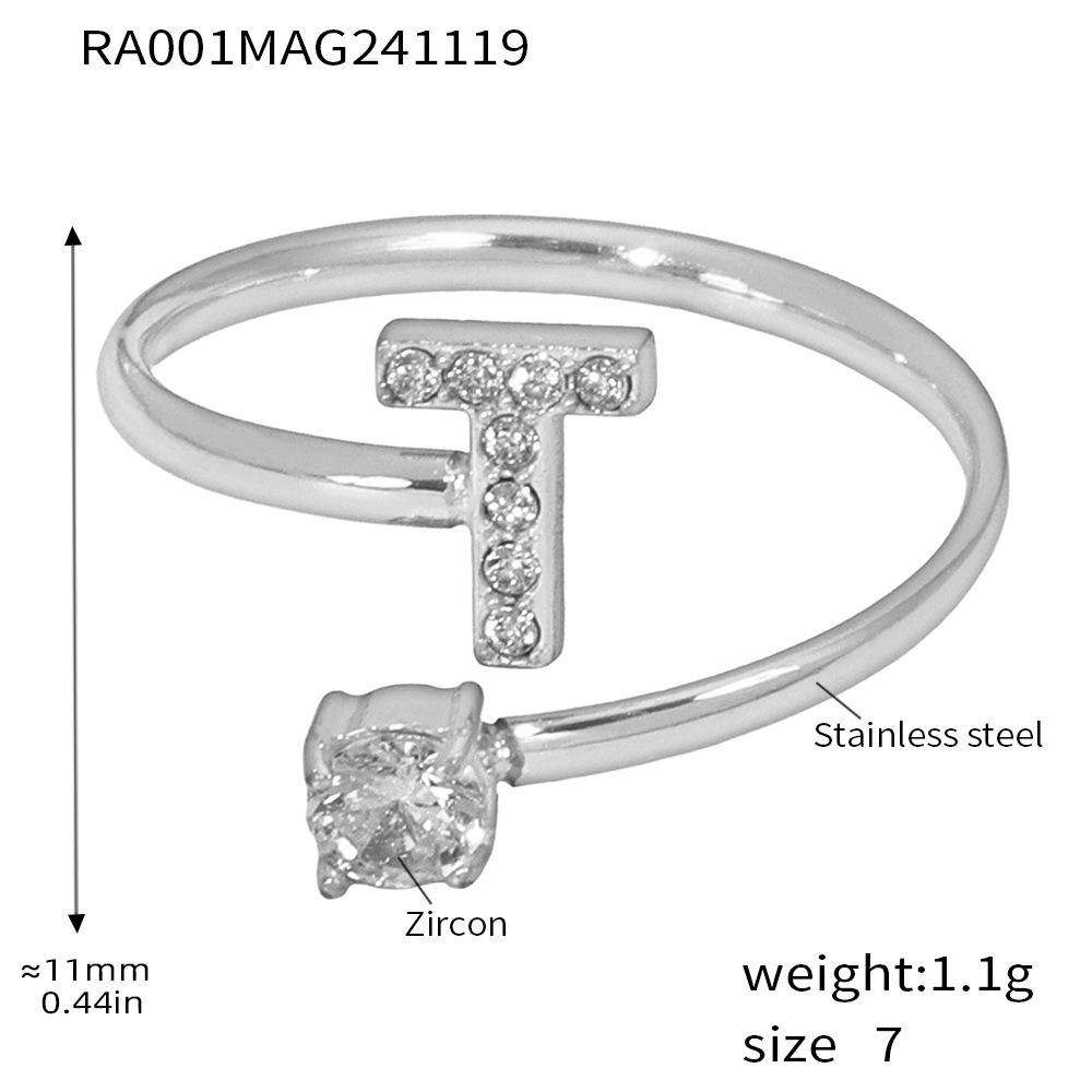 Oumeika Titanium Steel Jewelry Set: 26 Zircon-Inlaid Letters, PVD Gold-Plated Necklace, Bracelet, Earrings, and Ring.