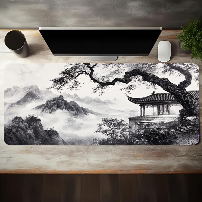 Large Esports Gaming Mouse Pad with Ink Wash Landscape Design NonSlip Base for Office Gaming