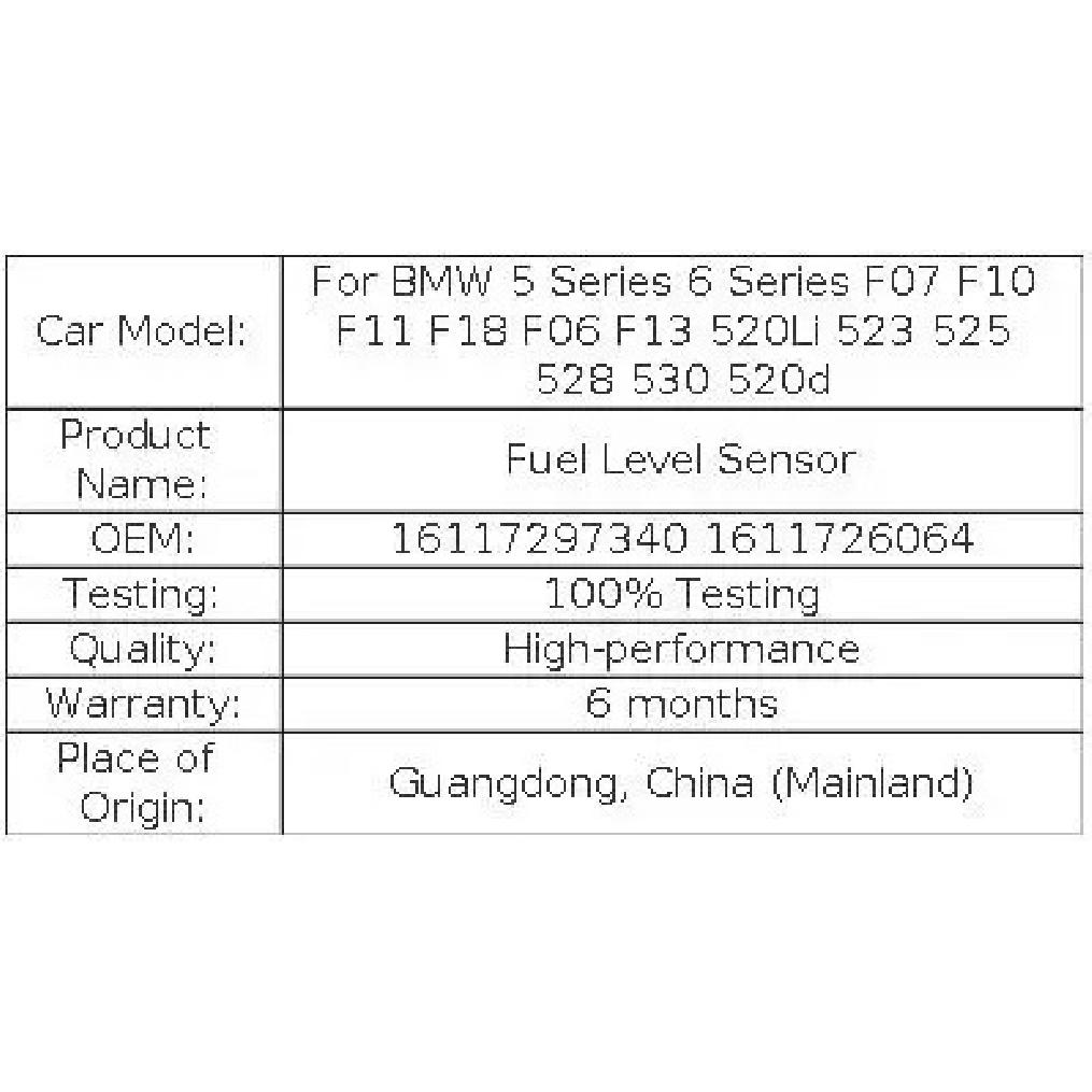 For BMW 5 Series 6 Series F07 F10 F11 F18 F06 F13 520Li 523 525 528 530 520d Fuel Level Sensor 16117297340 1611726064