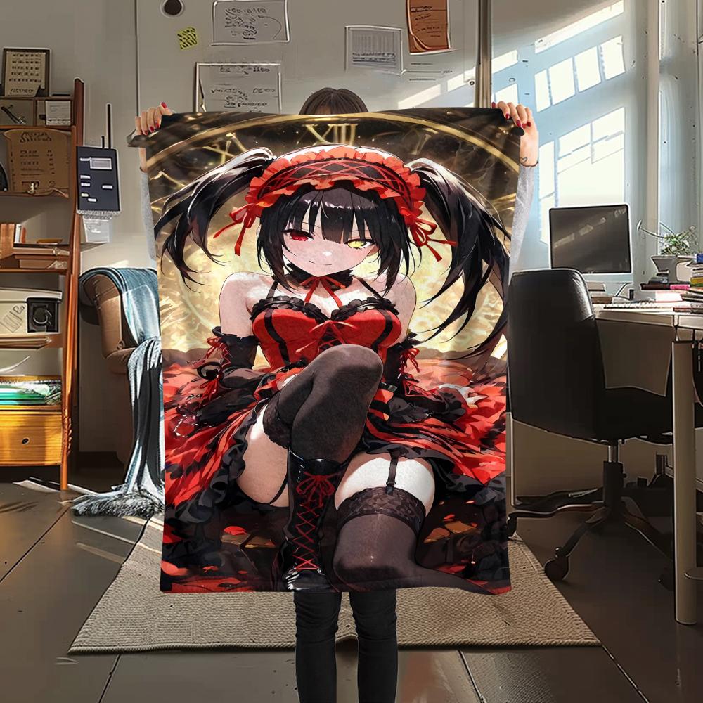 1PC Kurumi Print Flannel Blanket, High quality All Seasons, Home Decor, Warmth and Comfort, Perfect for Christmas Gifts