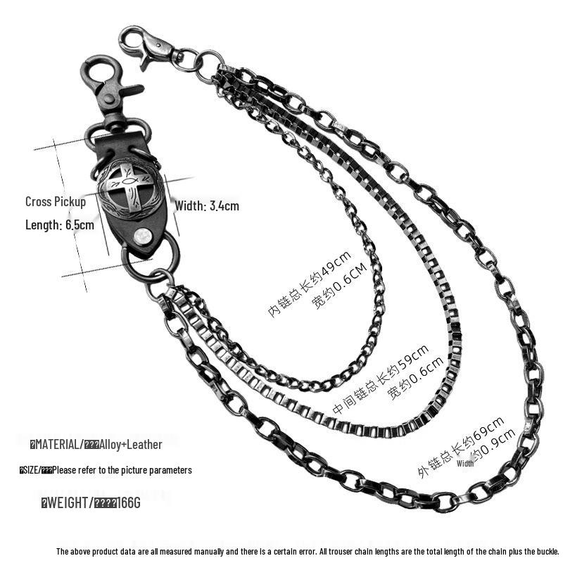 Artistic High Street Retro Double Buckle Chain - Versatile Metal Waist Cross Chain for Men and Women.