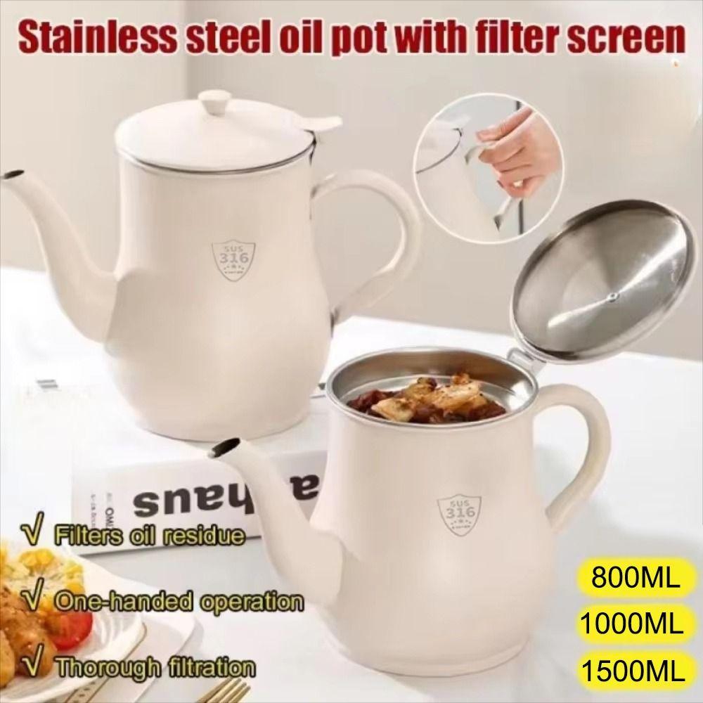 Thickened Stainless Steel Oil Pot Large Capacity Oil Filter Pot  Kitchen Supplies
