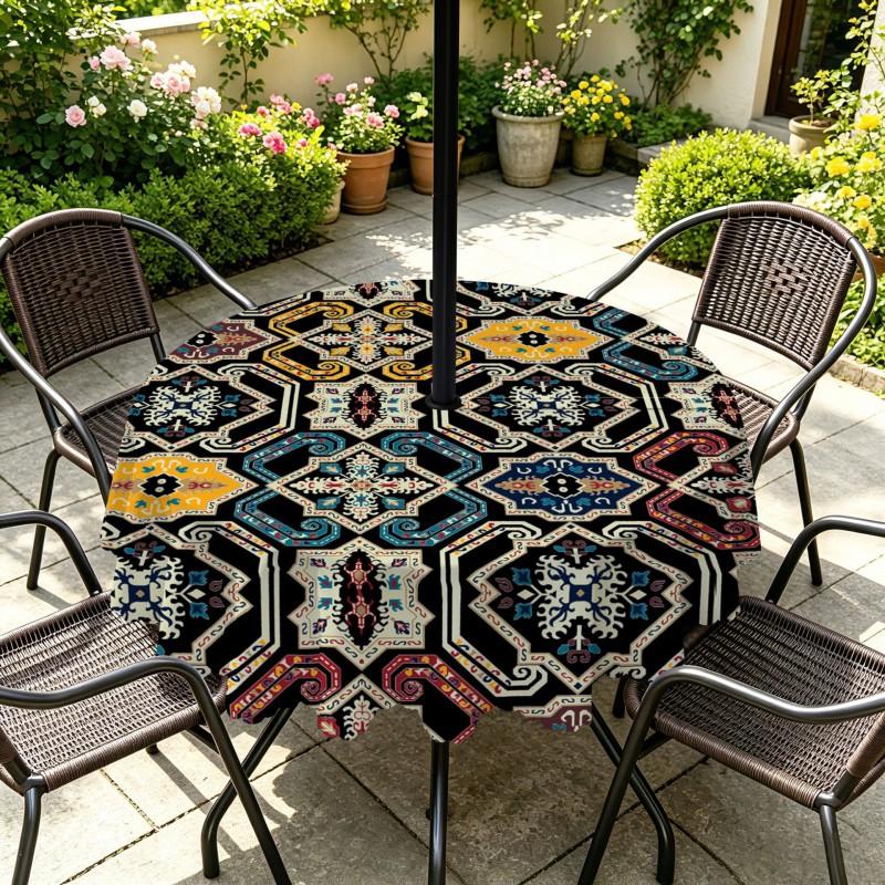 Outdoor Round Tablecloth With Umbrella Hole Patio Garden Deck Waterproof Oil Resistant Drop Cloth