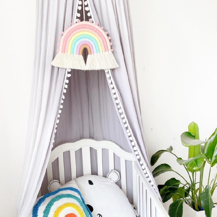 Makramee Regenbogen Wandbehang Baumwoll-Ornamente mit Quasten für Kinderzimmer