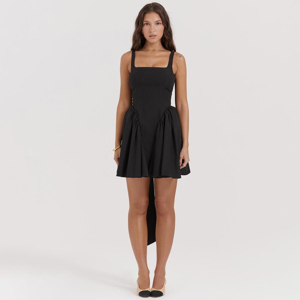 Femei Design Sense fără spate rochie mini cu bretele spaghete, cu decolteu în V, talie înaltă, solidă