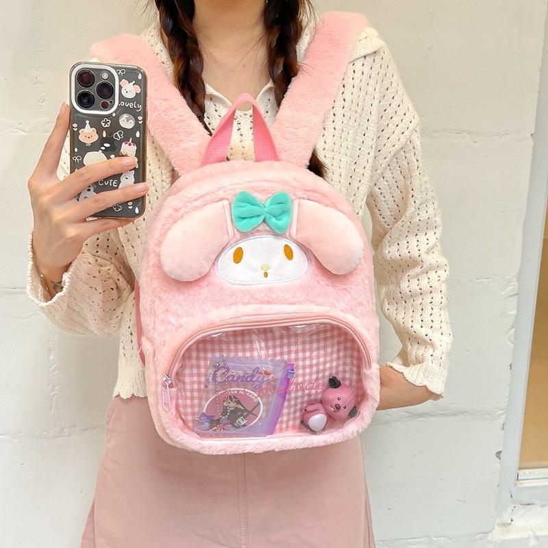 Girly heart cute bunny plaid transparent backpack new personalized cartoon backpack