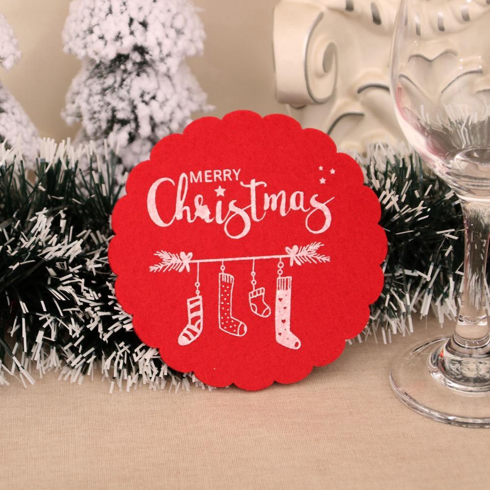 10pcs Red Grey Christmas Felt Coasters Non-Slip Merry Christmas Decoration  New Year Gifts