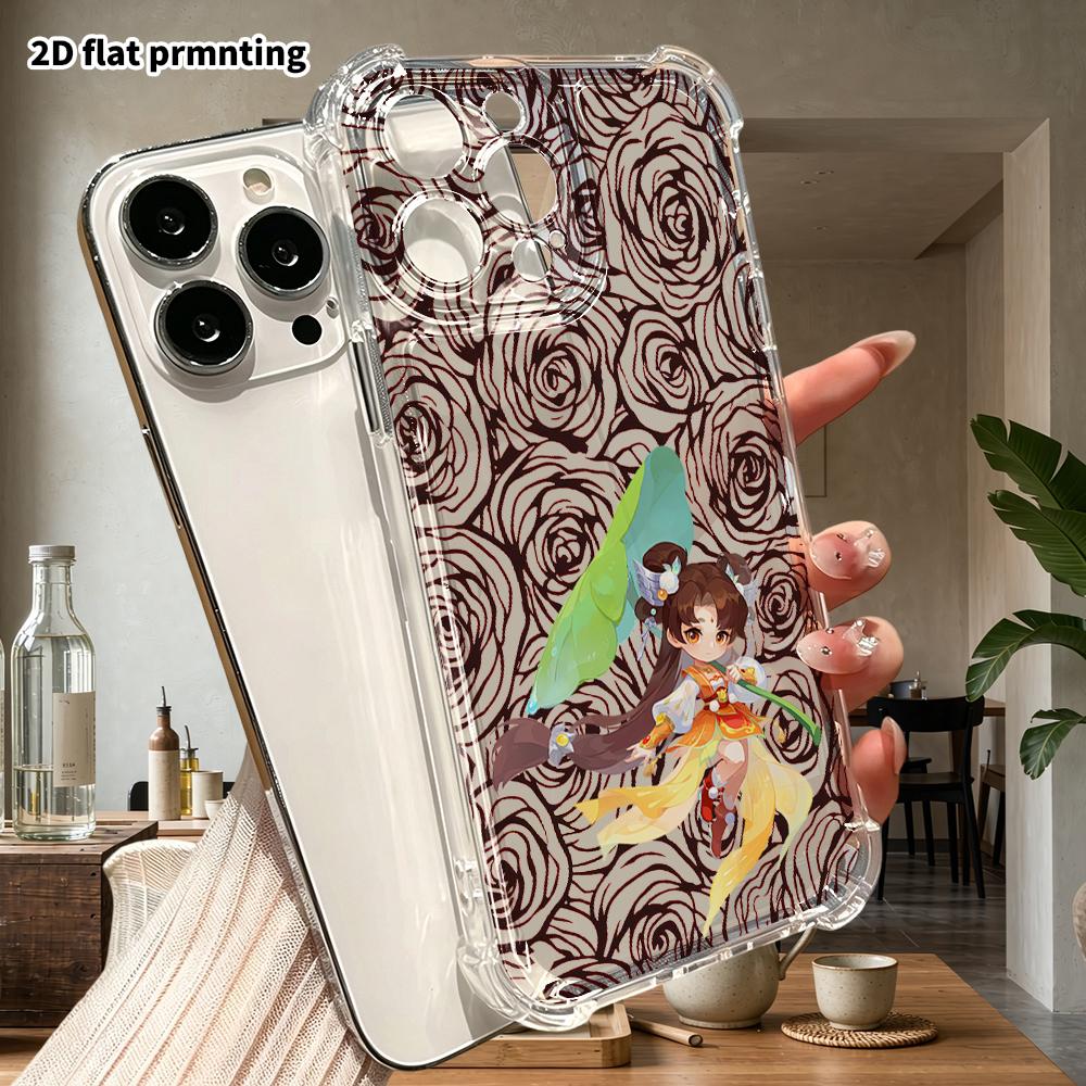 Phone case: 2D flat suitable for iPhone 18 17 16 15 14 13 Pro, transparent four corner protective case, twin tails, Christmas and Halloween gift