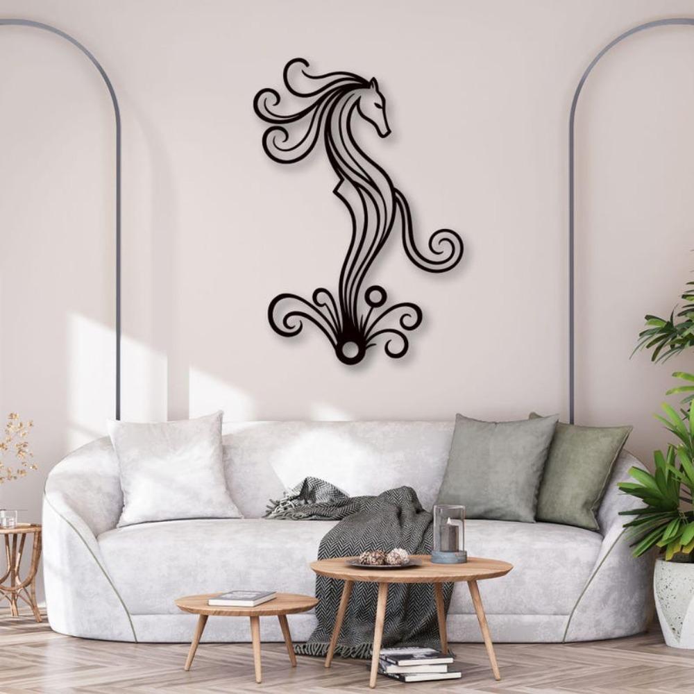 Wrought Iron Horse Head Wall Decor, Modern Animal Metal Art, Equestrian Home Decoration for Living Room, Black Abstract Sculpture