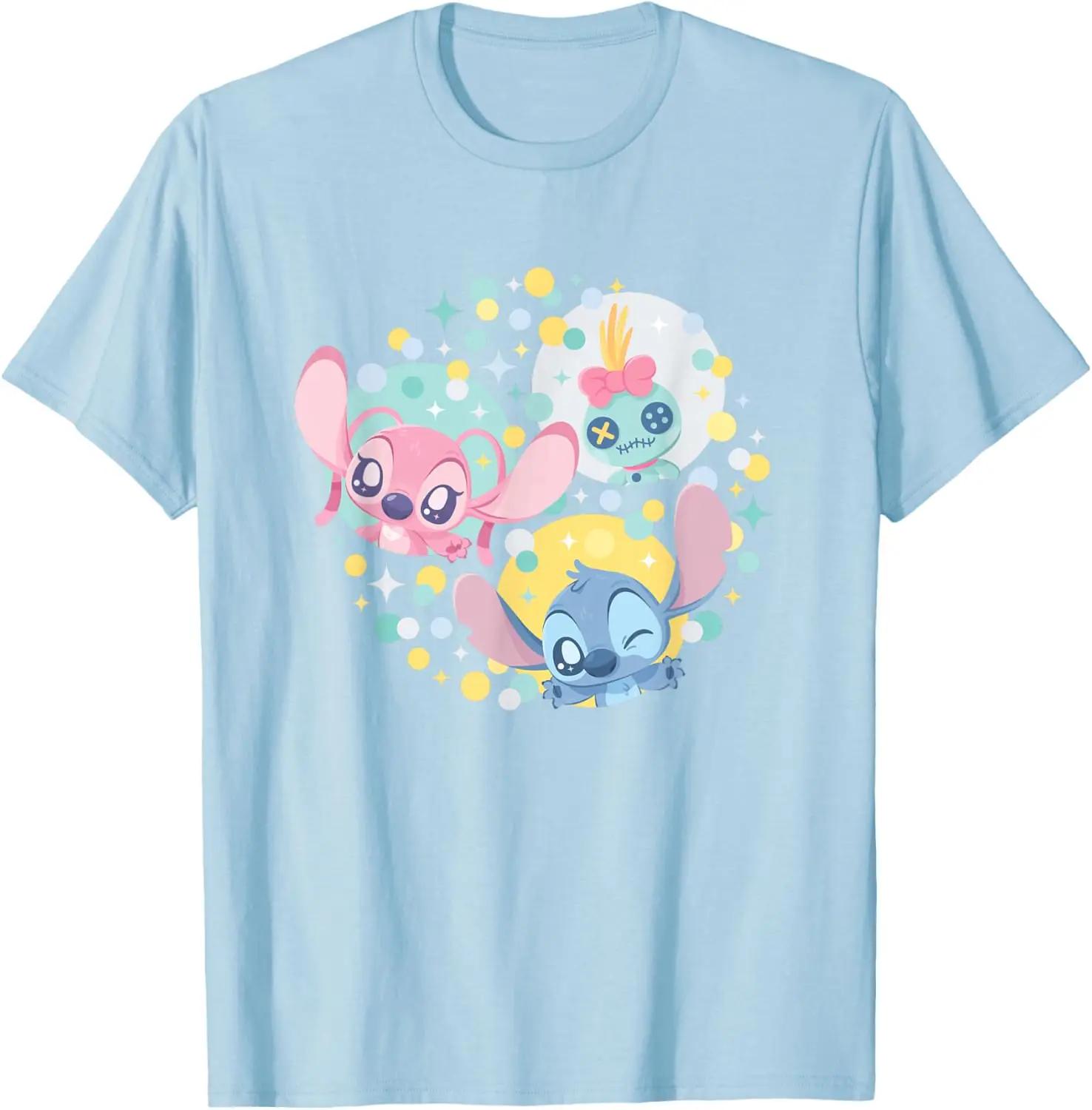 Hot Fashion Casual Disney Lilo & Stitch Angel & Stitch Heart Bubbles T-Shirt S-4XL Summer M
