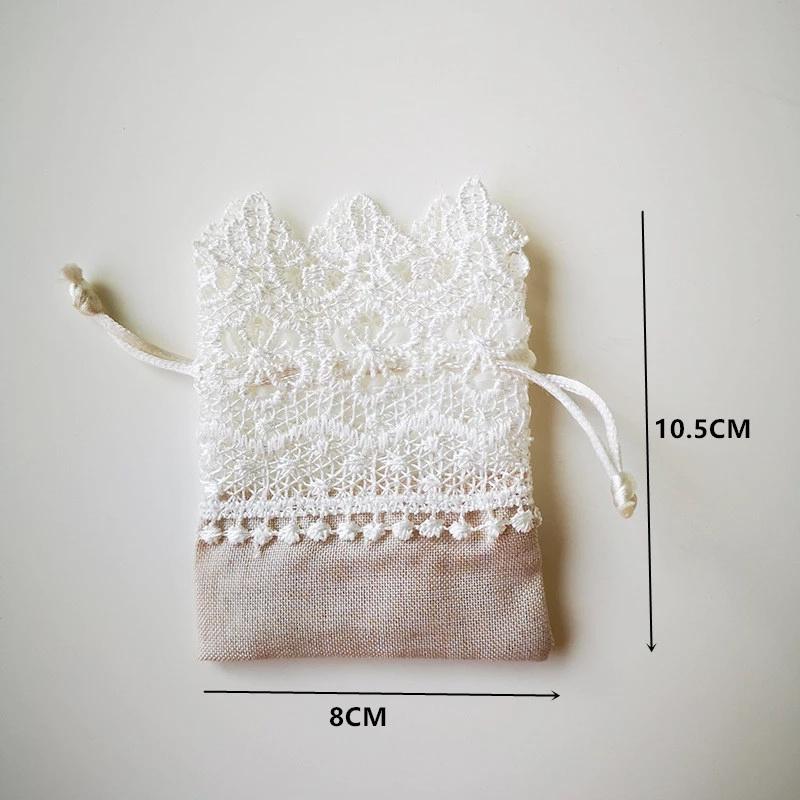 10Pcs Lace Jewelry Drawstring Organza Bags White&beige Candy Packaging Bags Wedding Gift Bags Dragees Pouches Craft Packages