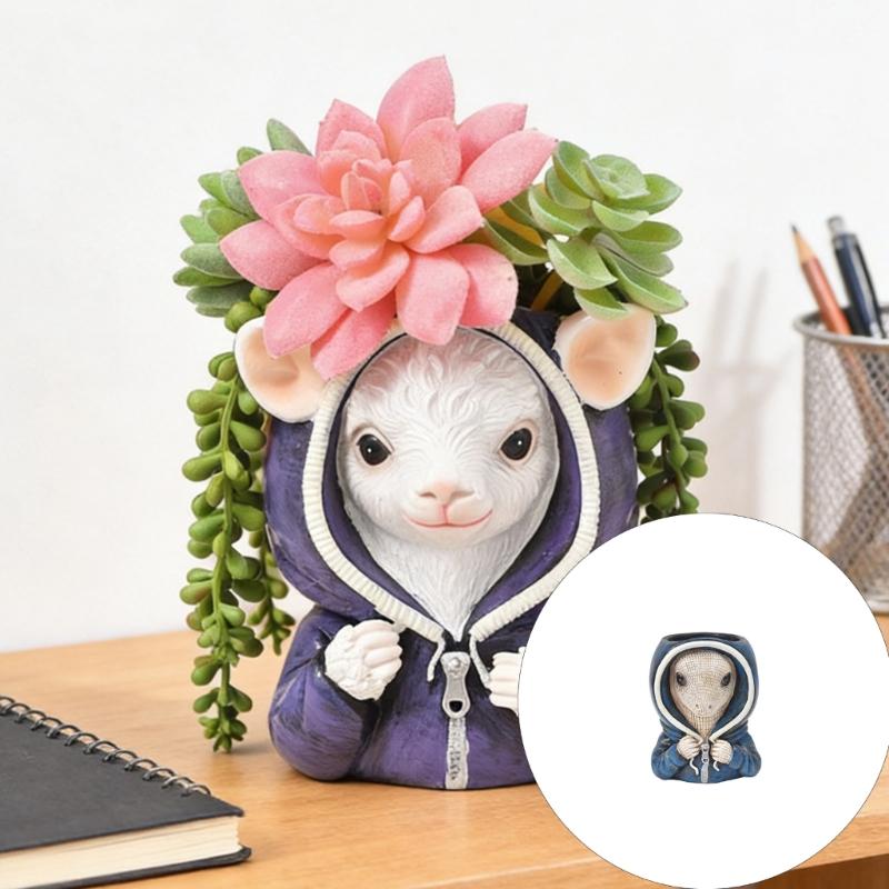 Cartoon Animal Shape Resin Planter Playfulness Flower Pot Suitable For Balcony And Living Room Decoration